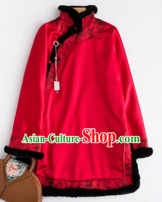 Chinese Traditional Costume National Tang Suit Red Jacket Embroidered Outer Garment for Women