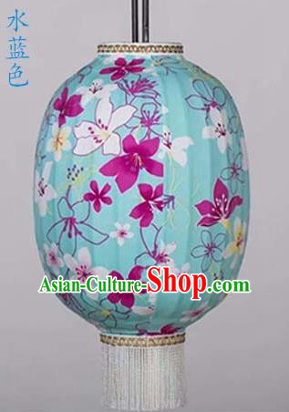 Chinese Traditional Printing Tung Flower Blue Hanging Lantern Handmade Craft New Year Palace Lanterns