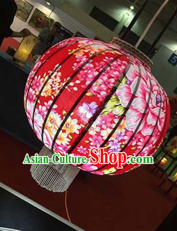 Chinese Traditional Printing Flowers Red Hanging Lantern Handmade Craft New Year Palace Lanterns