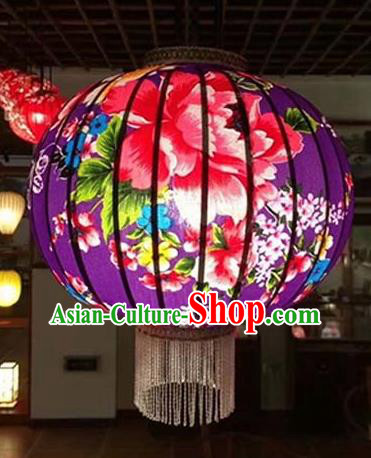 Chinese Traditional Printing Flowers Purple Hanging Lantern Handmade Craft New Year Palace Lanterns