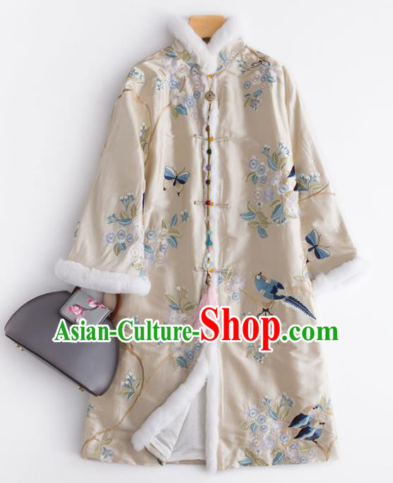 Chinese Traditional National Costume Tang Suit Outer Garment Beige Dust Coat for Women