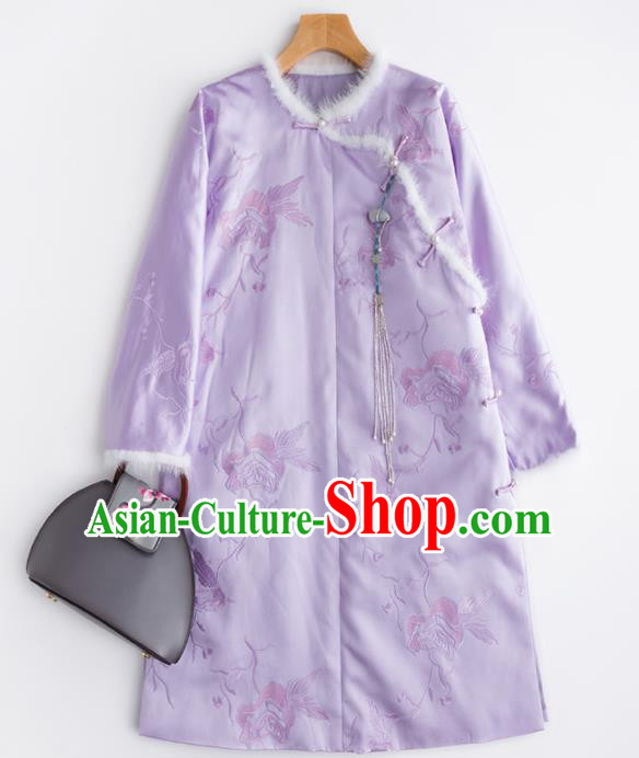 Chinese Traditional Costume National Tang Suit Slant Opening Lilac Coat Outer Garment for Women