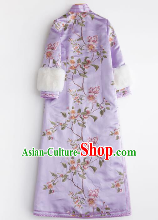 Chinese Traditional National Costume Cheongsam Ancient Qing Dynasty Embroidered Purple Qipao Dress for Women