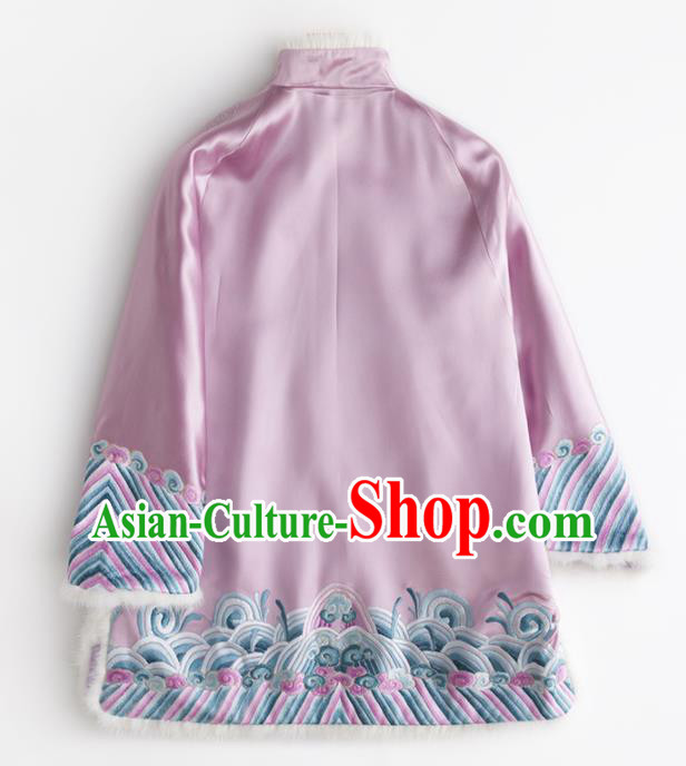 Chinese Traditional National Costume Tang Suit Upper Outer Garment Embroidered Dragon Phoenix Pink Shirts for Women