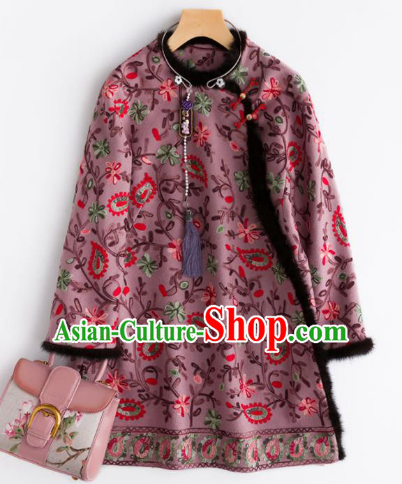 Chinese Traditional National Costume Tang Suit Outer Garment Pink Blouse for Women