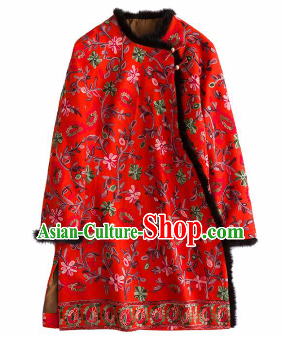 Chinese Traditional National Costume Tang Suit Outer Garment Red Blouse for Women