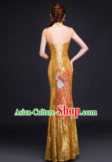 Chinese Traditional National Costume Classical Wedding Golden Fishtail Full Dress for Women