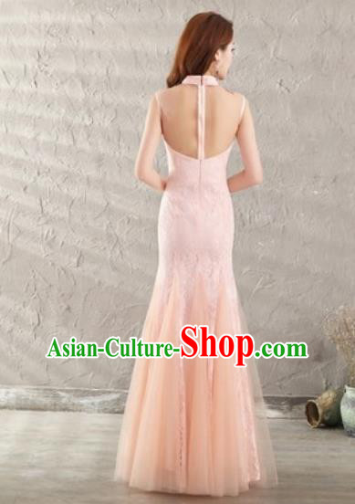 Chinese Traditional National Costume Classical Wedding Pink Veil Fishtail Full Dress for Women