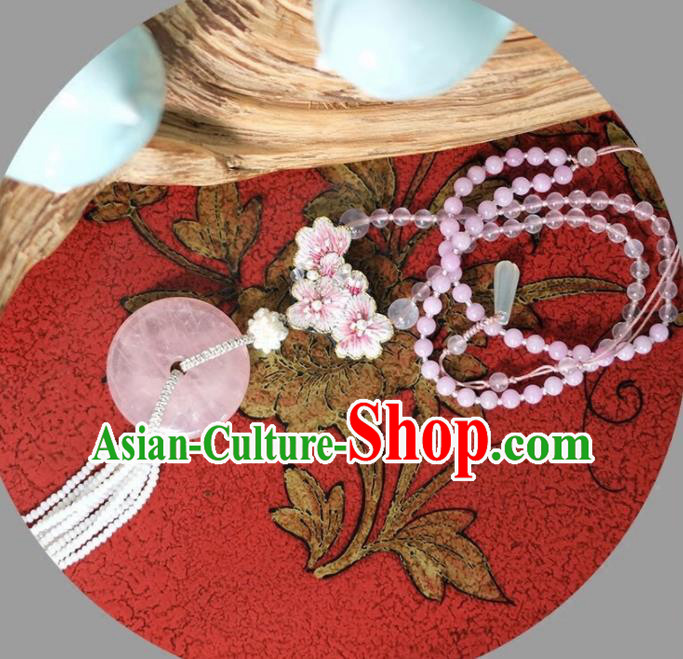 Chinese Traditional Accessories Classical Rose Chalcedony Tassel Necklace for Women