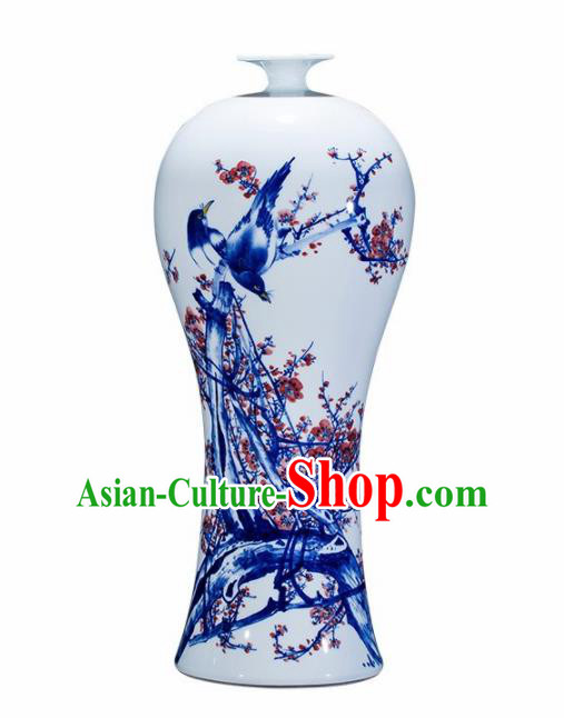 Chinese Jingdezhen Ceramic Handicraft Traditional Blue and White Porcelain Plum Blossom Vase