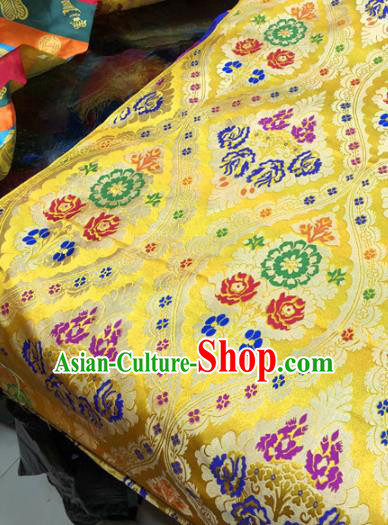 Chinese Traditional Buddhism Begonia Pattern Design Yellow Brocade Silk Fabric Tibetan Robe Fabric Asian Material