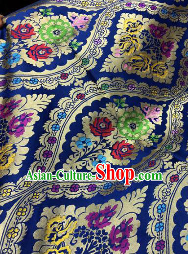 Chinese Traditional Buddhism Begonia Pattern Design Royalblue Brocade Silk Fabric Tibetan Robe Fabric Asian Material