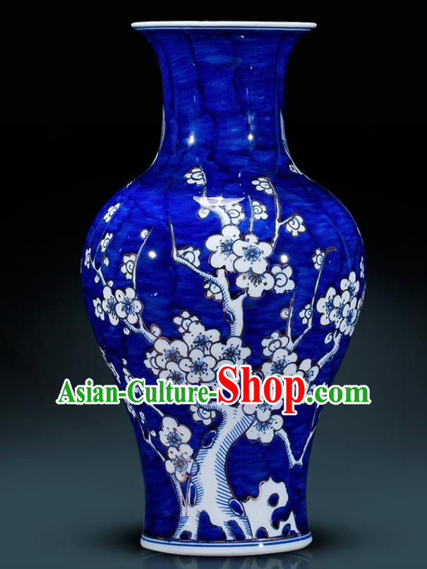 Chinese Jingdezhen Ceramic Handicraft Traditional Blue and White Porcelain Plum Blossom Design Vase