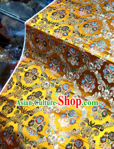 Chinese Traditional Buddhism Roses Pattern Design Golden Brocade Silk Fabric Tibetan Robe Satin Fabric Asian Material