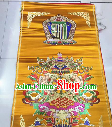 Chinese Traditional Buddhism Composite Flowers Pattern Design Golden Brocade Silk Fabric Tibetan Robe Satin Fabric Asian Material