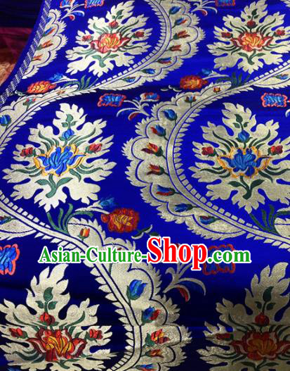 Chinese Traditional Buddhism Flowers Pattern Design Royalblue Brocade Silk Fabric Tibetan Robe Satin Fabric Asian Material