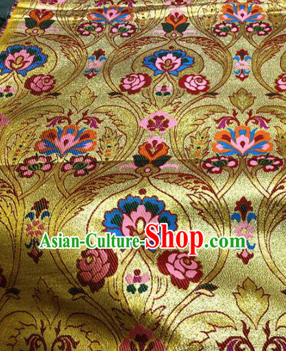 Chinese Traditional Buddhism Cockscomb Pattern Golden Brocade Silk Fabric Tibetan Robe Satin Fabric Asian Material