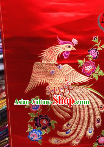 Chinese Traditional Buddhism Phoenix Peony Pattern Red Brocade Silk Fabric Tibetan Robe Satin Fabric Asian Material