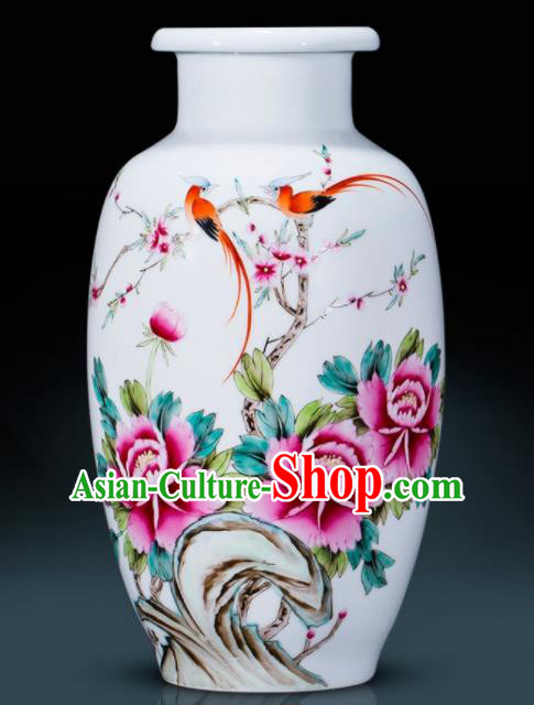 Chinese Traditional Painting Birds Enamel Wax Gourd Vase Jingdezhen Ceramic Handicraft