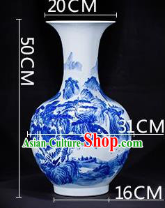 Chinese Jingdezhen Ceramic Landscape Painting Handicraft Traditional Blue and White Porcelain Vase