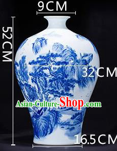 Chinese Jingdezhen Ceramic Landscape Painting Prunus Vase Handicraft Traditional Blue and White Porcelain Vase