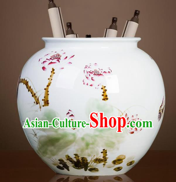 Chinese Jingdezhen Ceramic Hand Painting Lotus Fambe Vase Handicraft Traditional Porcelain Vase