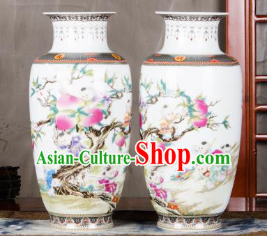 Chinese Traditional Printing Peach Enamel Vase Jingdezhen Ceramic Handicraft