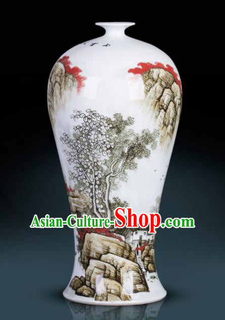 Chinese Jingdezhen Ceramic Craft Hand Painting Landscape Prunus Vase Enamel Handicraft Traditional Porcelain Vase