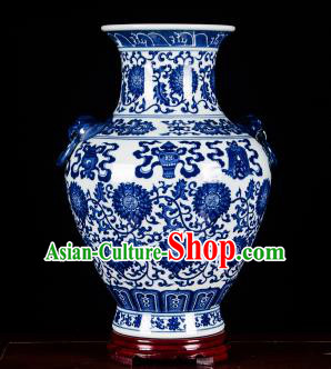 Chinese Jingdezhen Ceramic Craft Twine Pattern Amphora Vase Enamel Handicraft Traditional Porcelain Vase