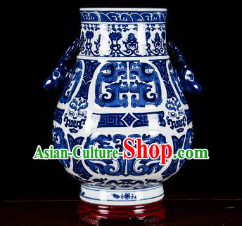 Chinese Jingdezhen Ceramic Craft Twine Pattern Jar Enamel Handicraft Traditional Porcelain Vase