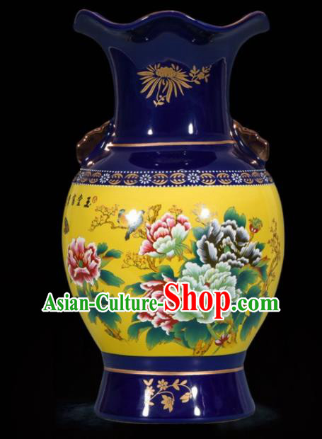 Chinese Jingdezhen Ceramic Printing Peony Craft Cloisonne Enamel Vase Handicraft Traditional Porcelain Vase