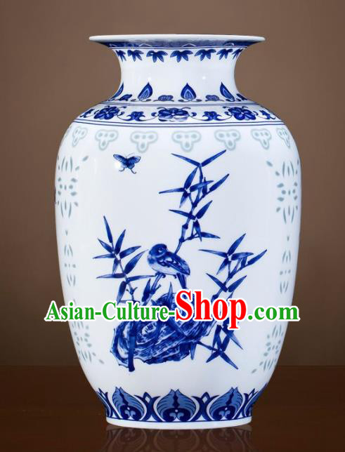 Chinese Jingdezhen Ceramic Printing Bamboo Craft Enamel Vase Handicraft Traditional Porcelain Vase