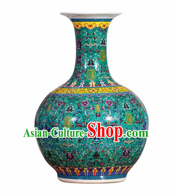 Chinese Jingdezhen Ceramic Craft Colour Enamel Green Vase Handicraft Traditional Porcelain Vase