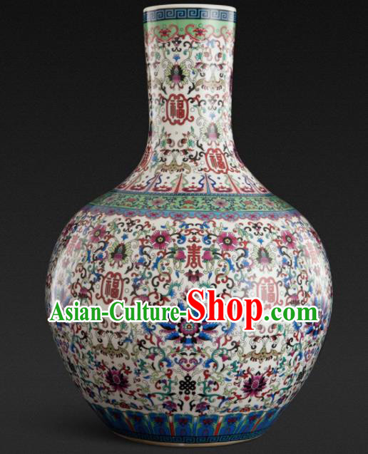 Chinese Jingdezhen Ceramic Craft Colour Enamel White Ball Vase Handicraft Traditional Porcelain Vase