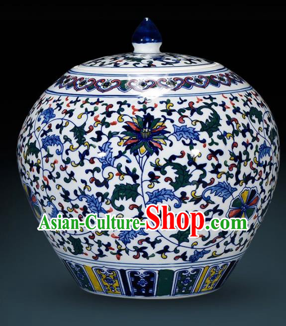 Chinese Jingdezhen Ceramic Craft Twine Lotus Pattern Enamel Jar Handicraft Traditional Porcelain Vase