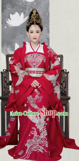 Drama Queen Dugu Chinese Traditional Ancient Sui Dynasty Empress Embroidered Historical Costume and Headpiece for Women