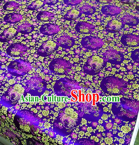 Chinese Traditional Buddhism Chrysanthemum Pattern Purple Brocade Silk Fabric Tibetan Robe Satin Fabric Asian Material