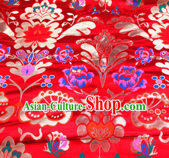 Chinese Traditional Pattern Red Brocade Silk Fabric Tibetan Robe Satin Fabric Asian Buddhism Material