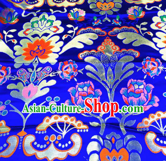 Chinese Traditional Pattern Royalblue Brocade Silk Fabric Tibetan Robe Satin Fabric Asian Buddhism Material