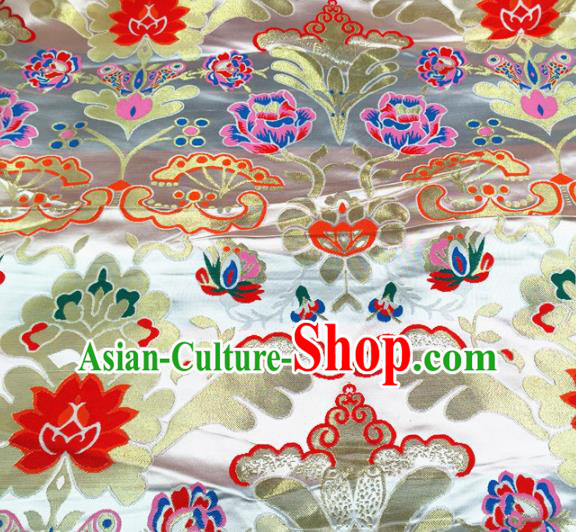Chinese Traditional Pattern White Brocade Silk Fabric Tibetan Robe Satin Fabric Asian Buddhism Material