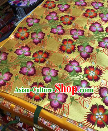 Chinese Traditional Flowers Pattern Golden Brocade Silk Fabric Tibetan Robe Satin Fabric Asian Buddhism Material