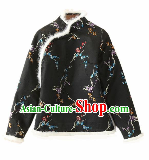 Chinese Traditional National Costume Embroidered Black Jacket Tang Suit Outer Garment for Women