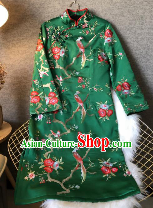 Chinese Traditional National Costume Tang Suit Qipao Dress Embroidered Green Cheongsam for Women