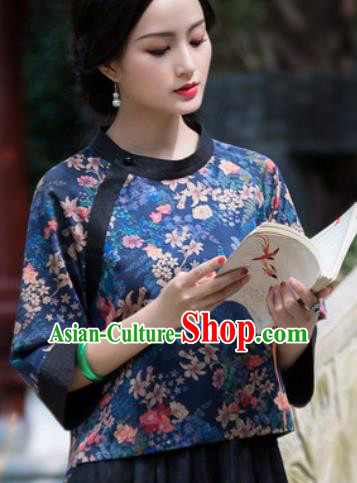 Chinese Traditional Upper Outer Garment National Costume Tang Suit Blue Blouse for Women