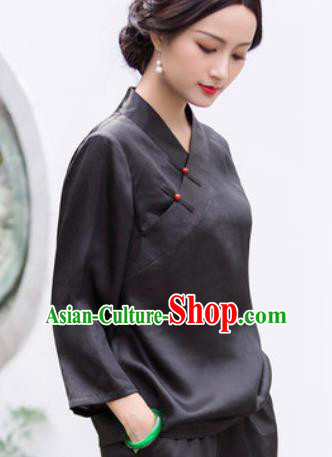 Chinese Traditional Tang Suit Black Blouse National Costume Upper Outer Garment for Women