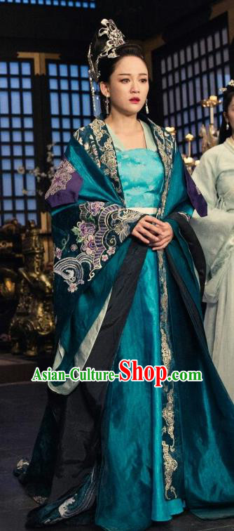 Chinese Traditional Ancient Empress Hanfu Dress Sui Dynasty Queen Dugu Embroidered Historical Costume and Headpiece for Women
