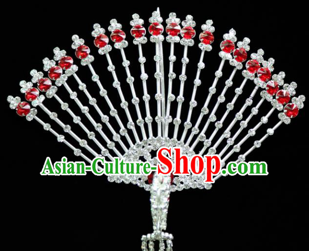 Chinese Ancient Princess Red Crystal Hairpins Traditional Peking Opera Artiste Headwear for Women