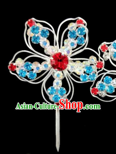 Chinese Ancient Princess Crystal Flower Hairpins Traditional Peking Opera Artiste Hair Clips Headwear for Women