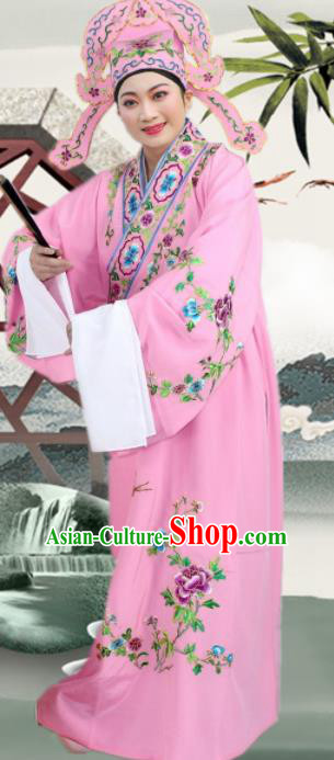 Chinese Ancient Nobility Childe Pink Embroidered Robe Traditional Peking Opera Niche Costume for Men