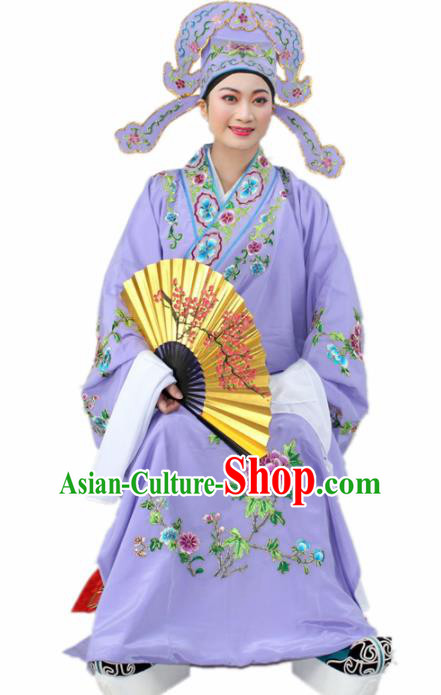 Chinese Ancient Nobility Childe Purple Embroidered Robe Traditional Peking Opera Niche Costume for Men